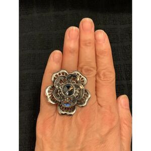 Silver toned Flower Ring 2"